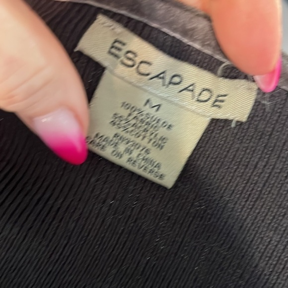 Vintage Escapade Suede Leather Sweater Jacket Brown Size Medium Pockets Zipper - Picture 7 of 8
